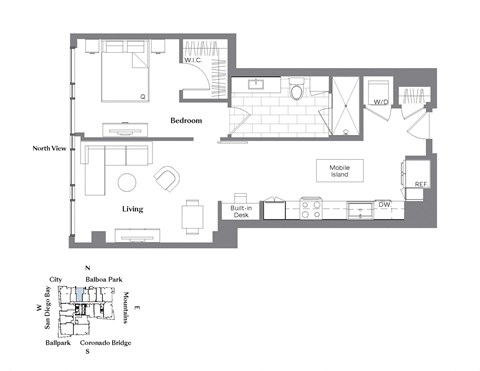 a floor plan of a house with a bedroom and a living room